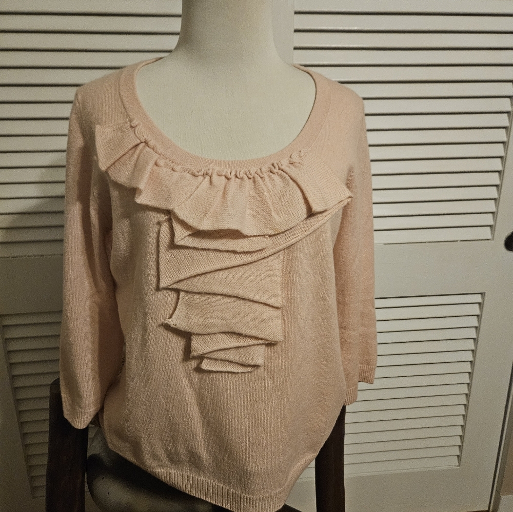 Talbots 100% Cashmere Sweater Soft Pink Ruffle Sweater Size Large
